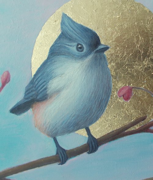 鳥の絵 オリジナルアート シジュウカラ鳥の絵 現代の壁の芸術 現代美術