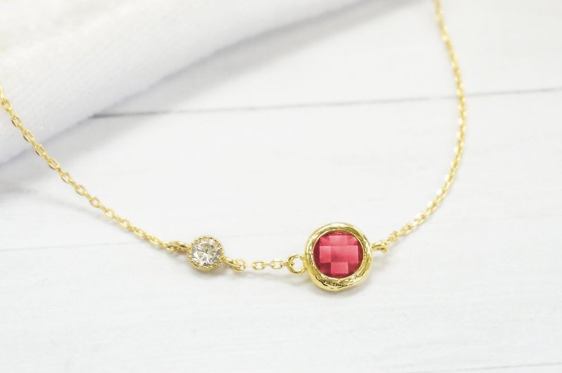 Edith & Jaz • Birthstone with CZ Collection - Ruby Quartz Bracelet (Jul) - Bracelets - Gemstone Red