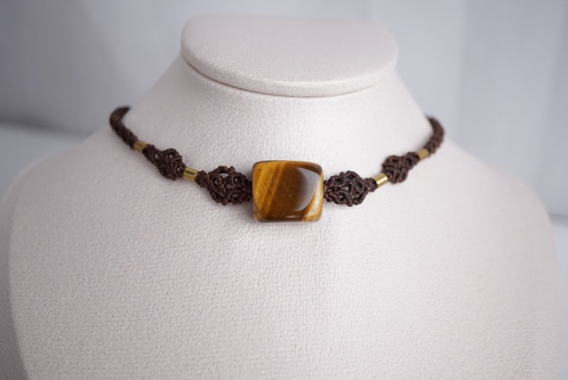 Yellow tiger eye paraffin thread braided neck rope collar - Chokers - Gemstone Brown