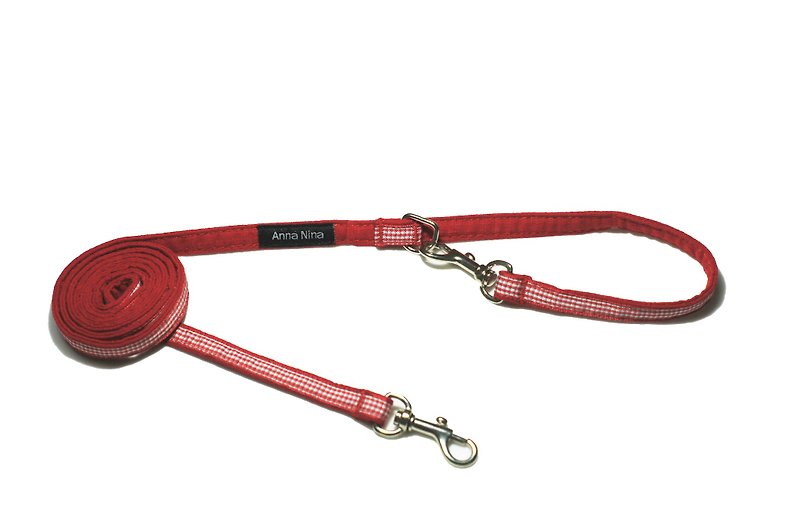 Pet leash fast buckle leash red white plaid - ปลอกคอ - ผ้าฝ้าย/ผ้าลินิน 