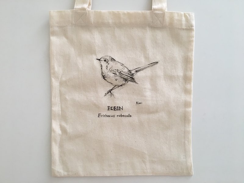Pure hand-painted bird cotton shopping bag ‧ Robin - Handbags & Totes - Cotton & Hemp 