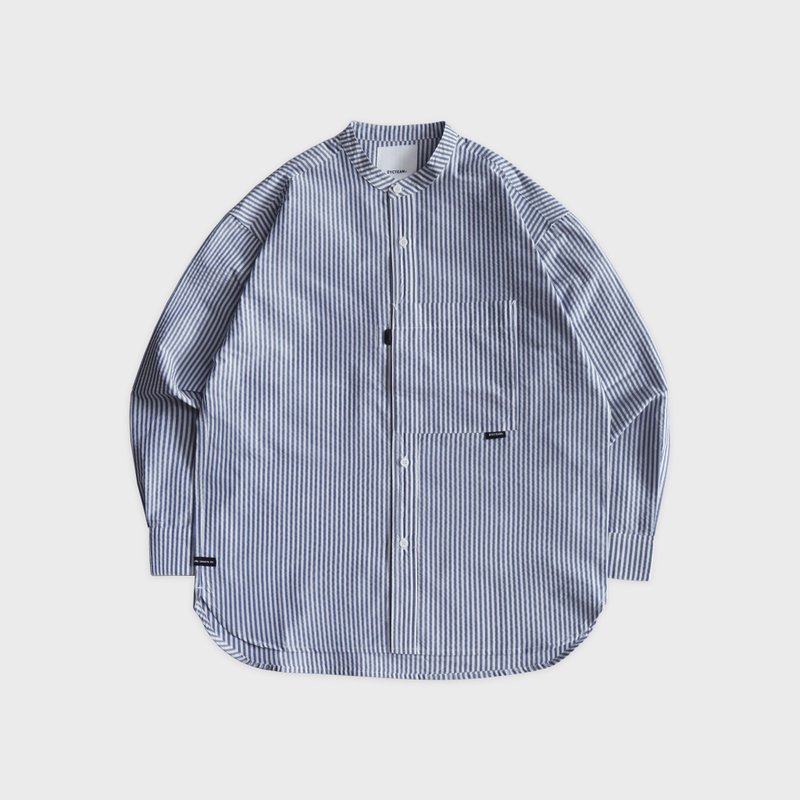 DYCTEAM - Collarless shirt (dark blue) - 男襯衫/休閒襯衫 - 其他材質 藍色