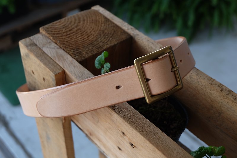 HiroLeatherworks fully hand-stitched Italian vegetable-tanned leather belt with Japanese Bronze belt head - Belts - Genuine Leather Gold