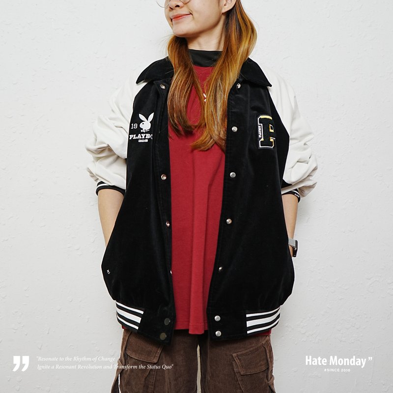 Hate Monday'' X PLAYBOY - JACKET(PBHMFW24J59) - เสื้อโค้ทผู้ชาย - ผ้าฝ้าย/ผ้าลินิน สีเงิน