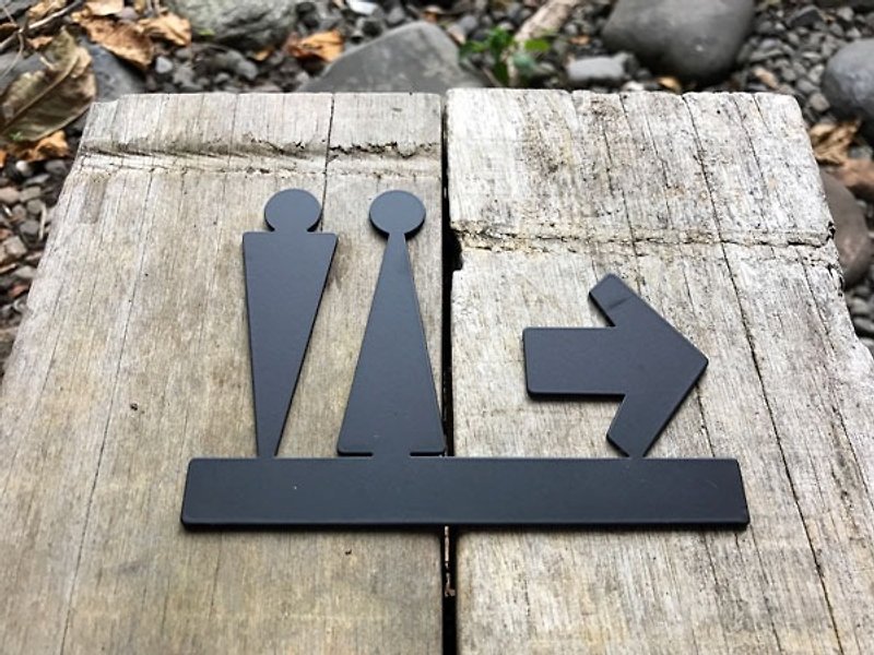 ＊Free drilling ＊304 Stainless Steel pocket toilet direction arrow, dressing room listing, toilet tag, toilet sign; sign, toilet arrow - ตกแต่งผนัง - โลหะ สีดำ