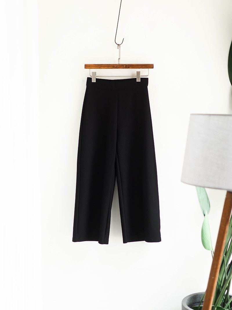 Ink black fine ribbed elasticity simple antique medium pound long trousers wide trousers cropped pants pants vintage - Women's Pants - Polyester Black