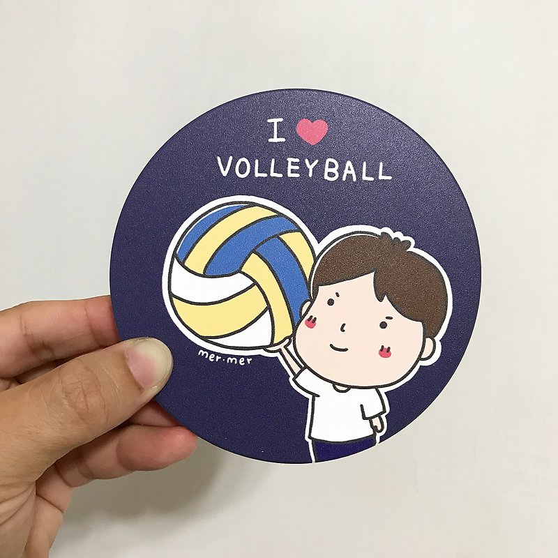 我愛排球 I love volleyball 吸水杯墊 - 杯墊 - 陶 多色