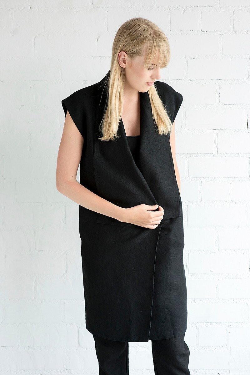 Linen Dress Motumo – 17S17 / Handmade sleeveless linen summer dress  - ชุดเดรส - ลินิน 