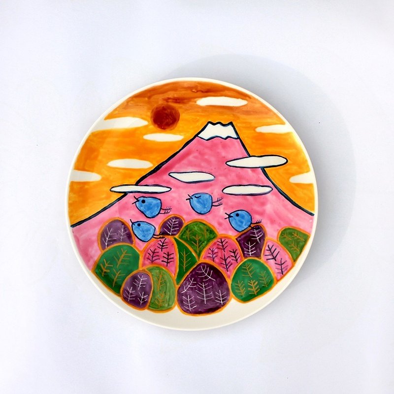 Mt. Fuji in a beautiful sunset - Small Plates & Saucers - Porcelain Red