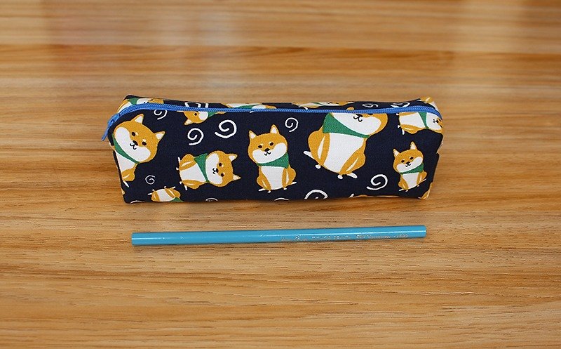 ผ้าฝ้าย/ผ้าลินิน กล่องดินสอ/ถุงดินสอ - Chai dog - blue base pencil case / pencil case storage bag