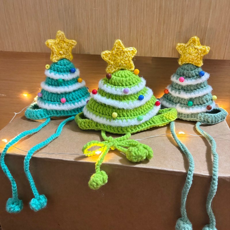 聖誕樹鉤織寵物帽 貓咪、小型狗專用 - 寵物衣服 - 其他材質 