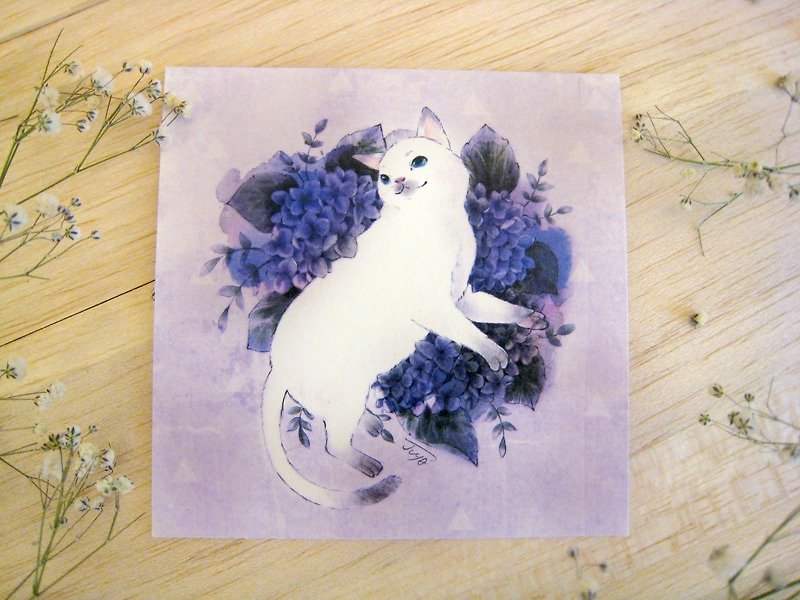 貓與紫陽花  方型 明信片 - 心意卡/卡片 - 紙 藍色