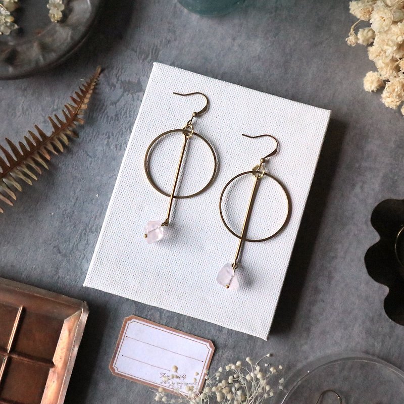 Geometric simple brass series - initial heart powder crystal can be changed - Earrings & Clip-ons - Copper & Brass Pink