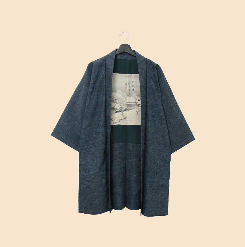 Back to Green-Japanese men's haori snowy village/vintage kimono - อื่นๆ - ผ้าไหม 