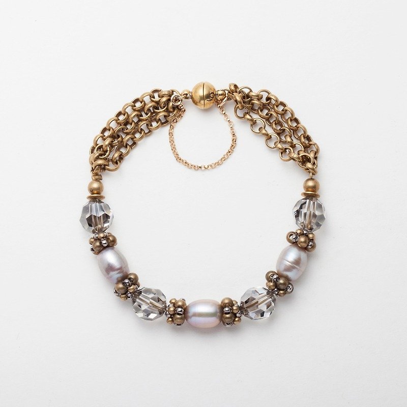 ::Big Womanism:: Bronze Freshwater Pearl x Crystal Bracelet I Am Woman - Bracelets - Other Metals Khaki