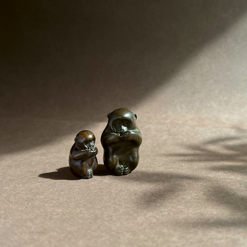 ブロンズ親子猿∣景観を彩る細線香座盆栽 - 観葉植物 - 陶器 