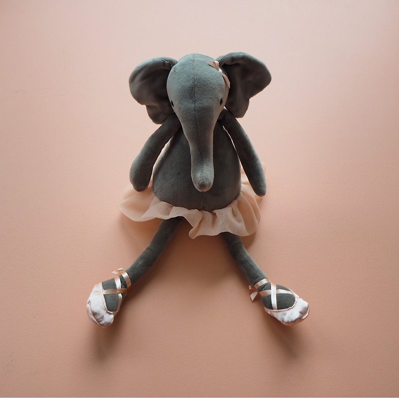 Dancing Darcey Elephant 33cm 跳舞大象 - 公仔模型 - 棉．麻 灰色