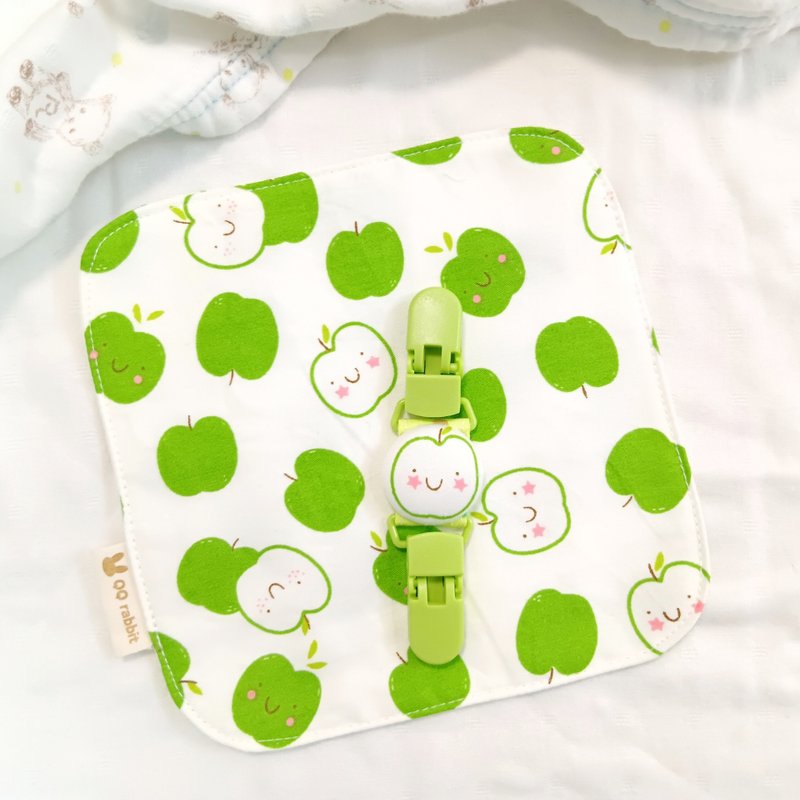 Smiling little apple. Double-sided cotton handkerchief/handkerchief holder (name can be embroidered) - Bibs - Cotton & Hemp Green