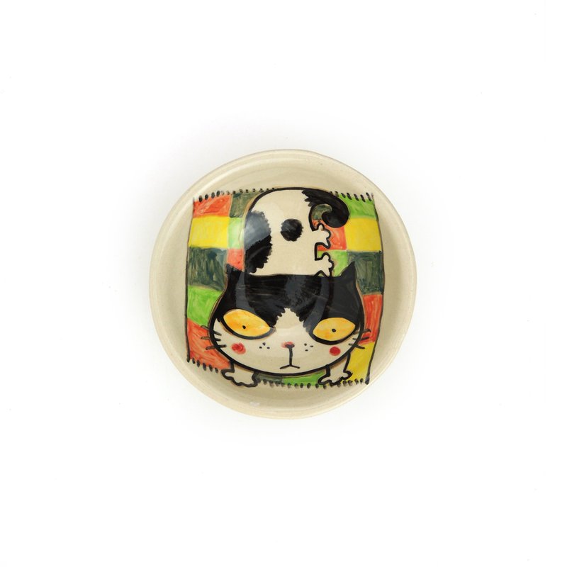 Nice Little Clay 碗 可愛黑白貓 0205L-15 - 碗 - 陶 白色