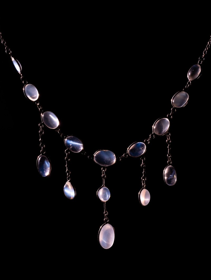 1890s British late Victorian moonstone waterfall necklace - สร้อยคอ - เงิน สีน้ำเงิน