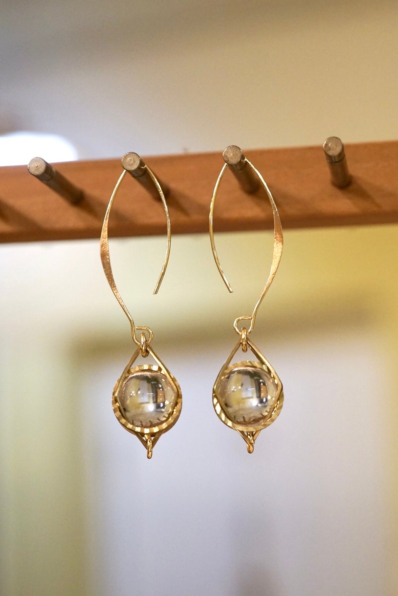 天然白水晶 耳環 一對 純銅 日常配搭 聖誕禮物 古典美 - 耳環/耳夾/耳骨夾 - 半寶石 金色