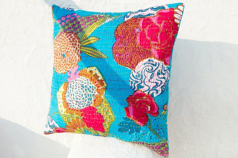 Flower Embroidered Pillow Case / Cotton Pillow Case / Printed Pillow Case / Ethnic Wind Pillow Case - Blue Flowers - Pillows & Cushions - Cotton & Hemp Multicolor