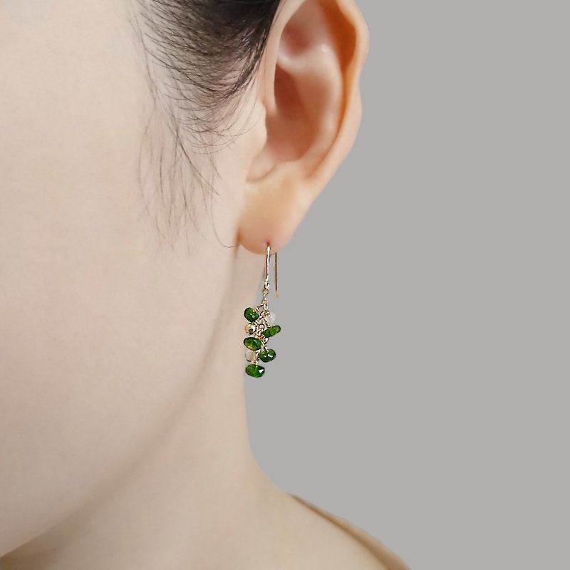 Chrome Diopside Faceted Rondelles Moonstone Beads Cluster 14K GF Dangle Earrings - Earrings & Clip-ons - Semi-Precious Stones Green