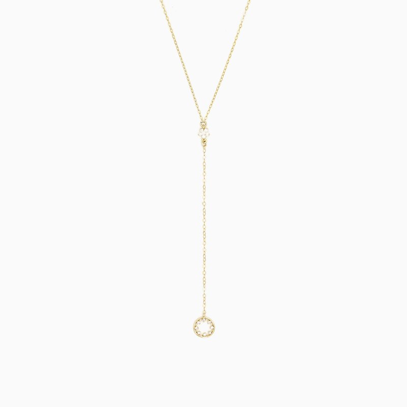 CZ Circle Charm Lariat Necklace - 14K Gold Filled - Y Necklace - Layering - สร้อยคอ - โลหะ สีทอง