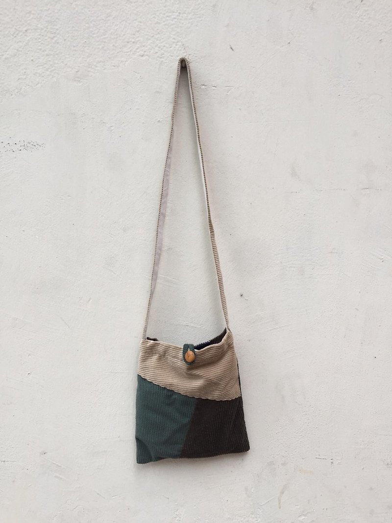 Green corduroy side pockets - Messenger Bags & Sling Bags - Cotton & Hemp Green