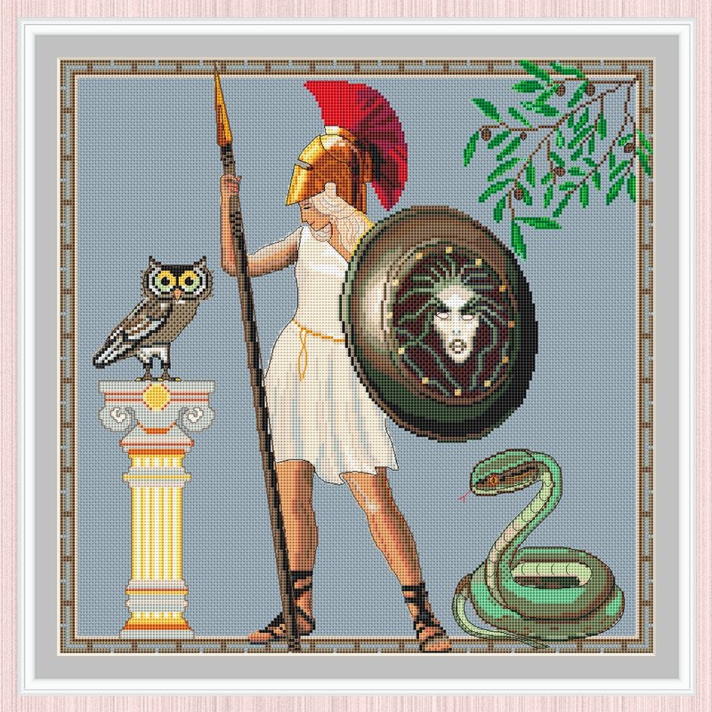 Athena Cross Stitch Pattern | Warrior Goddess | Minerva | - 手工藝教學/工具書 - 其他材質 
