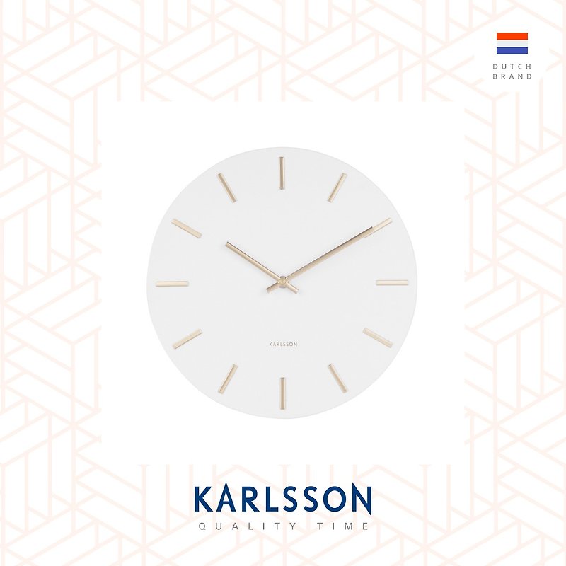 荷蘭Karlsson Wall clock 30cm Charm white 白色配金色刻度掛鐘 - 時鐘/鬧鐘 - 其他金屬 白色