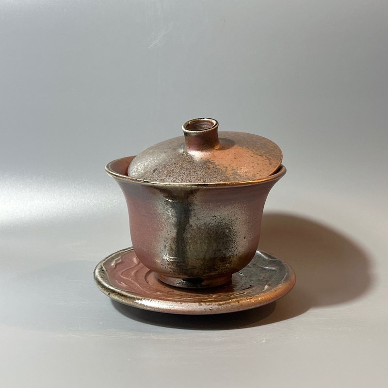 Wood-fired Rose Gold cup with lid/Handmade by Xiao Pingfan - Teapots & Teacups - Pottery 