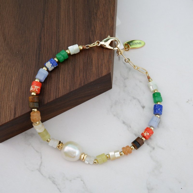Freshwater Pearl ,Stone and shell short tube Bracelet - 手鍊/手環 - 石頭 多色