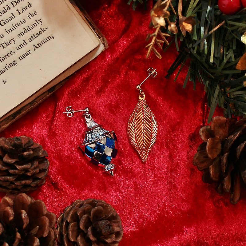 クリスマスオーナメント　ピアス　LPA012 - 耳環/耳夾 - 其他金屬 藍色