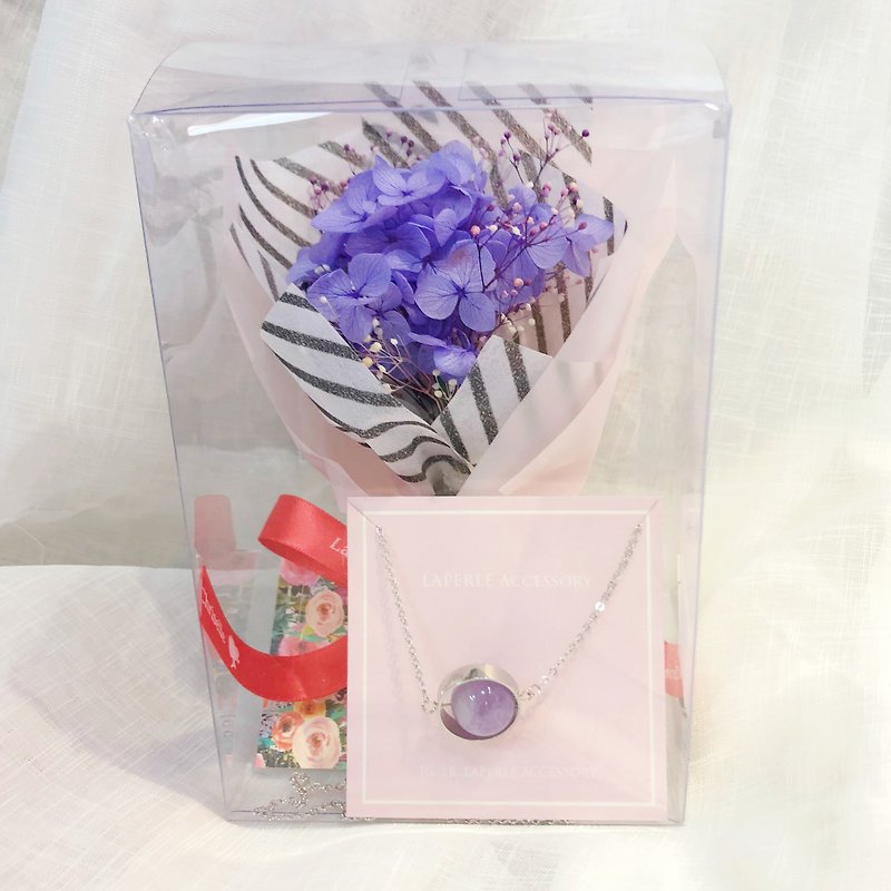 Purple Crystal Preserved Flower Gift Box - สร้อยติดคอ - คริสตัล สีม่วง