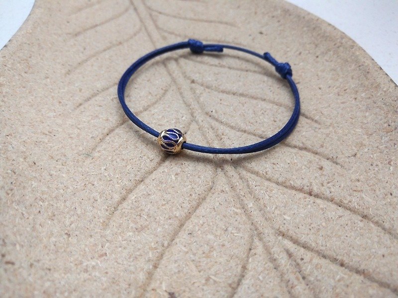 Wax Bracelet Retro Blue Pearl Plain Simple Wax Rope Thin Line - Bracelets - Other Materials Blue
