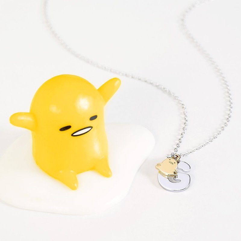 [Customized Gift] Gudetama & Me Series-Double-layer single-character custom-made sterling silver necklace by Brother Egg Yolk - Necklaces - Other Metals Gold