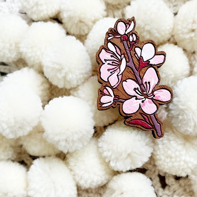 Wood Brooches Pink - Wooden brooch cherry blossom