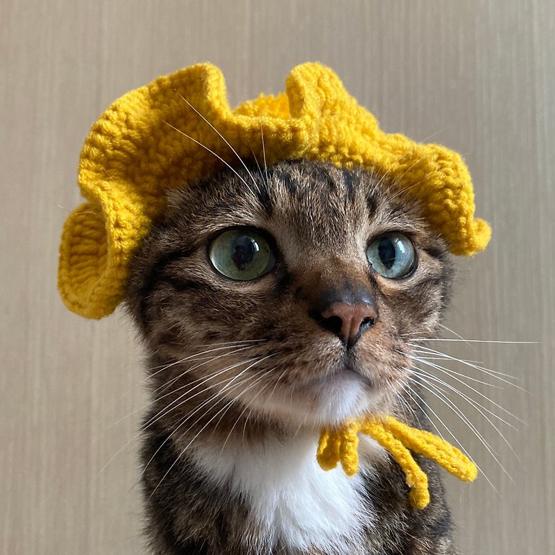 【Small cap・フロッピーハット】pet accessories cat/dog-hair ball cap - ชุดสัตว์เลี้ยง - วัสดุอื่นๆ สีเหลือง