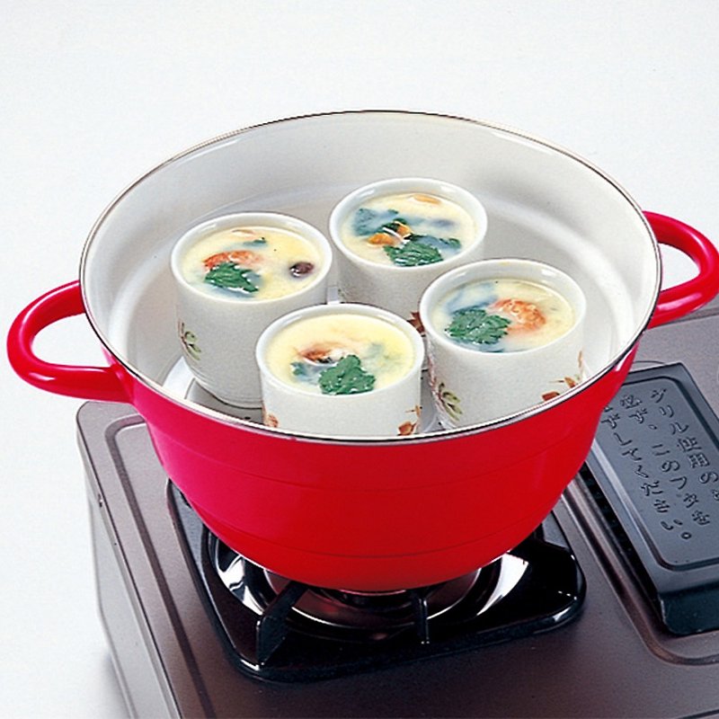 Solid Classic Series_27cm Double Ears Enamel Universal Pot with Steaming Plate 5.4L_Passion Red - Pots & Pans - Enamel 