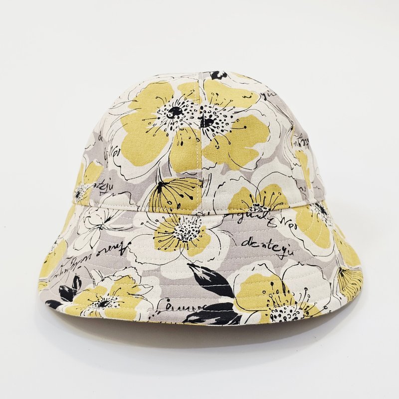 【HiGh MaLi】寬簷棒球帽 | 鋼筆線條黃花 #修飾臉型#遮陽#日本布 - 帽子 - 棉．麻 黃色