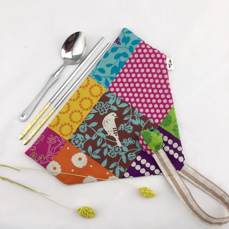 Colorful Patchwork Style - Environmental Cutlery Bag - ตะเกียบ - ผ้าฝ้าย/ผ้าลินิน 
