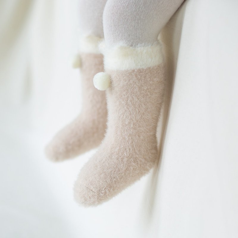 Happy Prince Teddy hair ball warm baby and children high socks - ถุงเท้าเด็ก - ผ้าฝ้าย/ผ้าลินิน สึชมพู