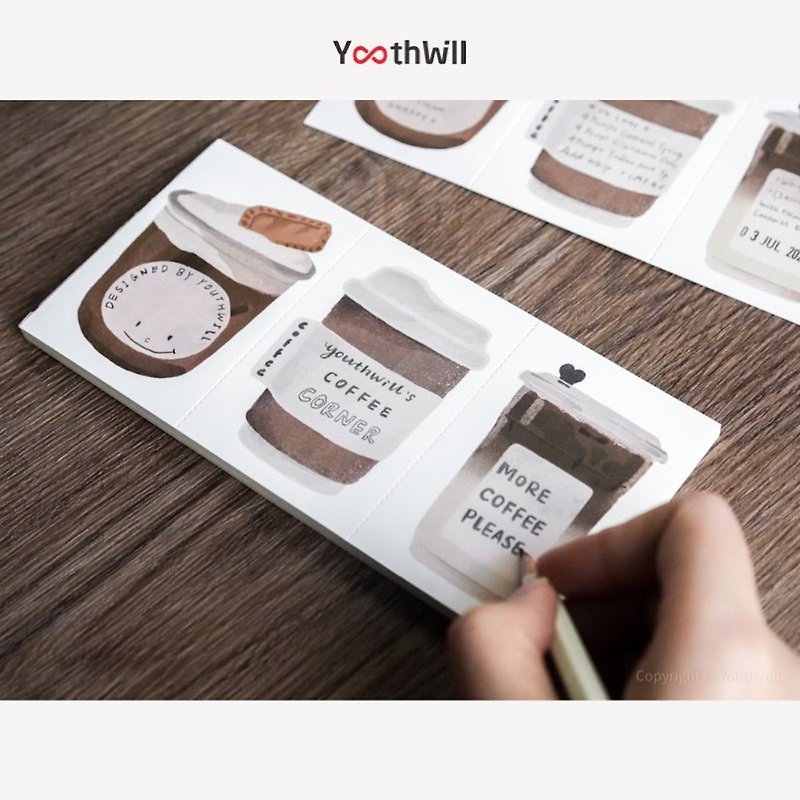 YouthWill Coffee Corner Series Triple Notes Take-Away Cup Hand Account Material 120g Paper 50 Sheets - Sticky Notes & Notepads - Paper Brown