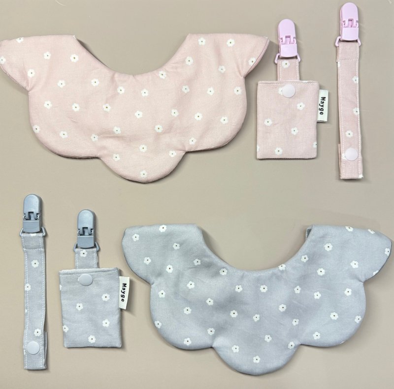 Maygo.bib.小雲花花、手作圍兜、花兜、平安符袋、奶嘴鍊 - 圍兜/口水巾 - 棉．麻 粉紅色