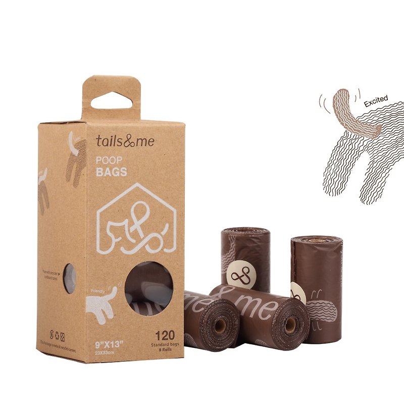tails & me-pet poop bags/boxed 8 pieces - Cleaning & Grooming - Eco-Friendly Materials Brown
