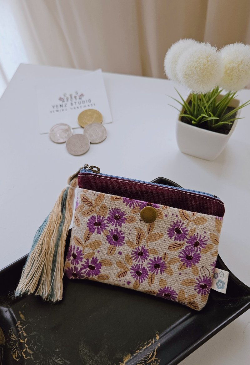 [Palm Bag Series] Japanese Small Daisy Zipper Coin Purse Handmade Bag - Coin Purses - Cotton & Hemp Multicolor