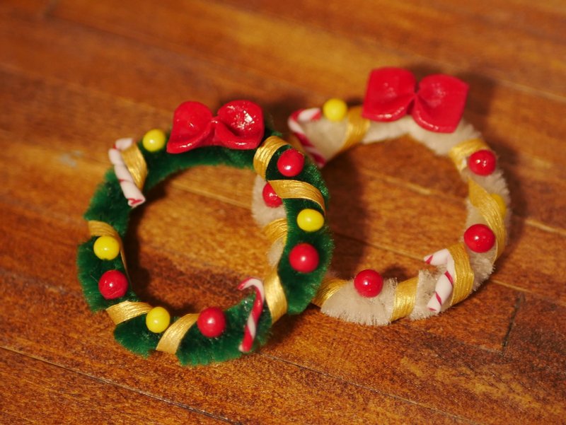 Miniature Christmas wreath 2 types color set - ของวางตกแต่ง - วัสดุอื่นๆ สีแดง