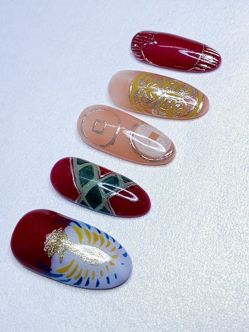 Press On| Impressions of the Inahime| Hand-painted Nail Art | Japanese Style - Other - Resin Red