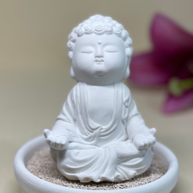 Miniature little meditation Buddha BDao w/small dish holder set - น้ำหอม - วัสดุอื่นๆ ขาว